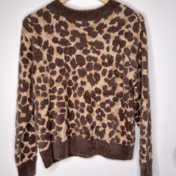 Nwt ANN Taylor Sweater Leopard Print Crew Neck brown tan size XS - Picture 4 of 7